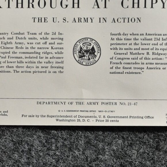 Vintage Breakthrough At Chipyong-Ni US Army In Action Poster No 21-47 20"x24" - Picture 3 of 8